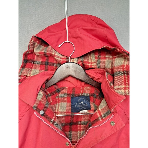 Vtg 80s WOOLRICH Wool Plaid Lined Red RAIN JACKET Windbreaker Coat Sz L - Picture 2 of 9